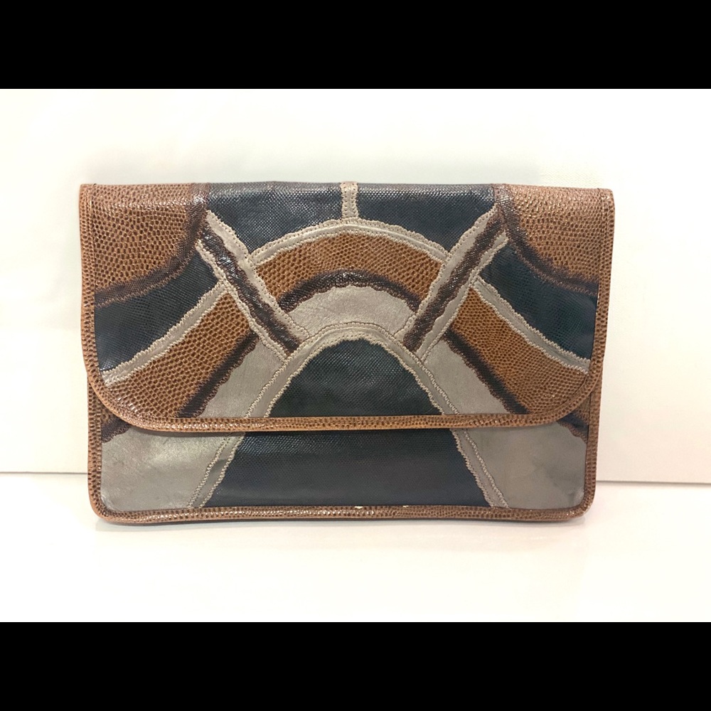 Carlos Falchi 1980s Black Exotic Skins Clutch